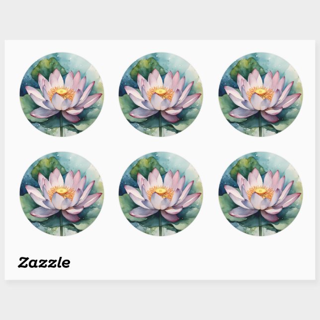 Watercolor Pink Lotus Flower  Classic Round Sticker (Sheet)