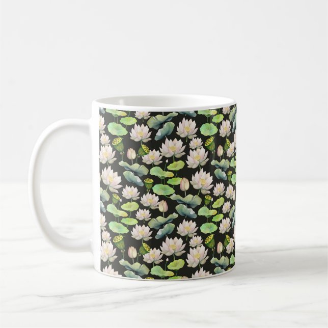 Watercolor Pink Lotus Seamless Pattern Coffee Mug (Left)