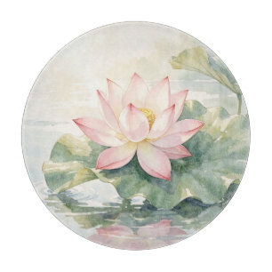 Watercolor Pink Lotus Serenity  Cutting Board