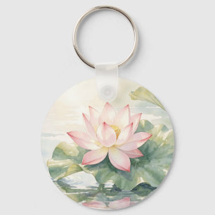 Watercolor Pink Lotus Serenity  Keychain