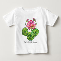 Watercolor Pink Lotus with Buds & Leaves