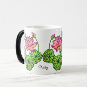 Watercolor Pink Lotus with Buds & Leaves Magic Mug