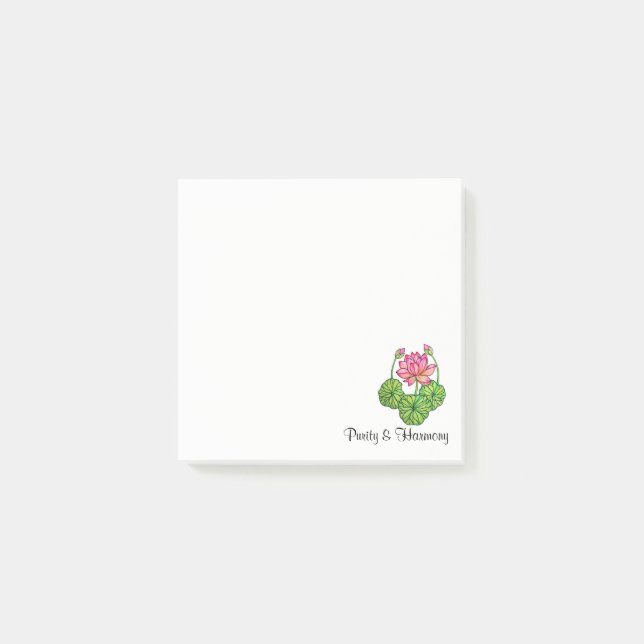 Watercolor Pink Lotus with Buds & Leaves Post-it Notes (Front)