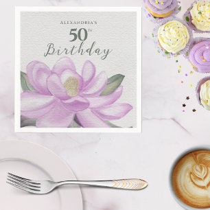 Watercolor Pink Magnolia 50th Birthday Napkin
