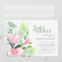 Watercolor Pink Magnolia Flower Bridal Shower