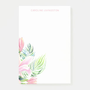 Watercolor Pink Magnolia Flower Personalized Post-it Notes