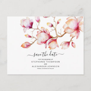 Watercolor Pink Magnolia Flowers Announcement Postcard