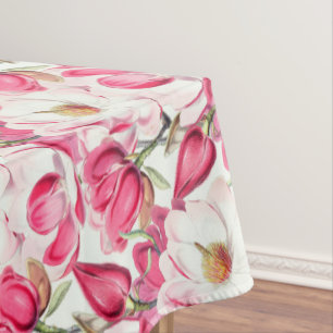 Watercolor Pink Magnolia Flowers Pattern Tablecloth