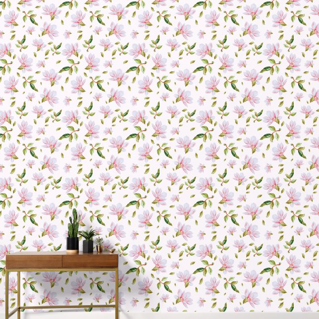 Watercolor Pink Magnolia Flowers  Wallpaper (Hallway)