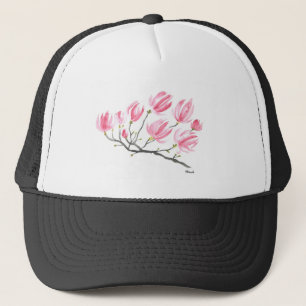Watercolor Pink Magnolia Nature Botanical Floral Trucker Hat