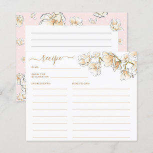 Watercolor Pink Magnolia Recipe Card