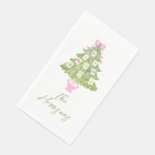 Watercolor Pink Mahjong Christmas Tree Party Napkin