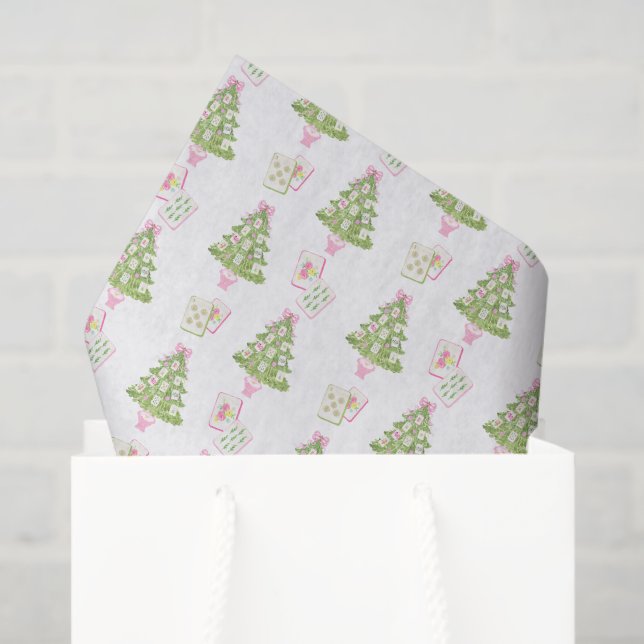 Watercolor Pink Mahjong Christmas Tree Tissue Paper (Gift Bag)