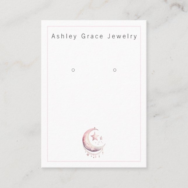 Watercolor Pink Moon Earring Display Card (Front)