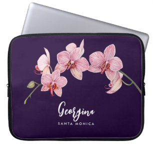 Watercolor Pink Moth Orchids Painting Laptop Sleeve