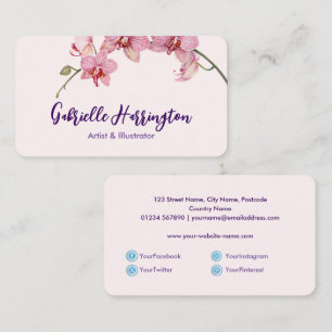 Watercolor Pink Moth Orchids Social Media Business Card