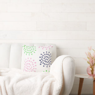 Watercolor Pink Navy Green Flowers Throw Pillow