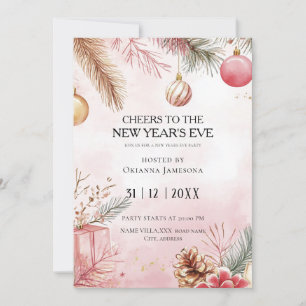Watercolor Pink New Year's Eve Party Invitation
