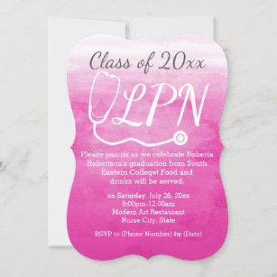 Watercolor Pink Nursing LPN Nurse Graduation Party Invitation