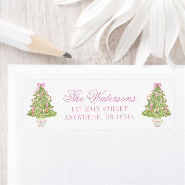 Watercolor Pink Nutcracker Christmas Tree Address (Insitu)