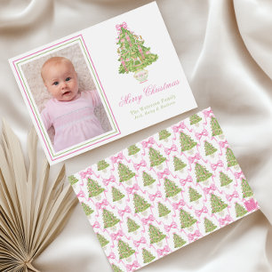 Watercolor Pink Nutcracker Christmas Tree Photo Holiday Card