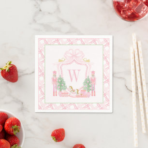 Watercolor Pink Nutcracker Monogram Crest Napkin
