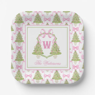 Watercolor Pink Nutcracker Monogram Crest Paper Plate