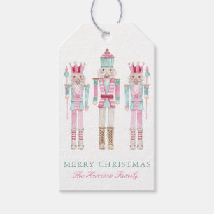 Watercolor Pink Nutcrackers Christmas Gift Tags