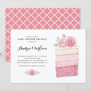 Watercolor Pink Ombre Cake Baby Shower Brunch Invitation