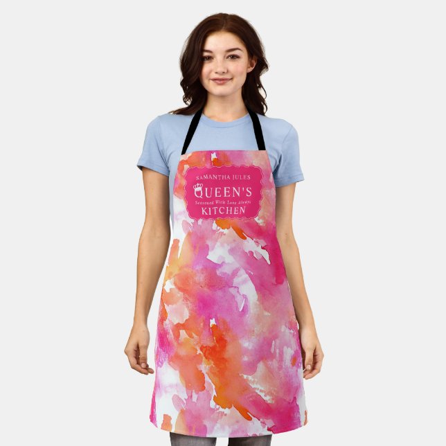 Watercolor Pink Orange Abstract Kitchen  Apron (Worn)