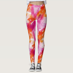 Watercolor Pink Orange Abstract Leggings