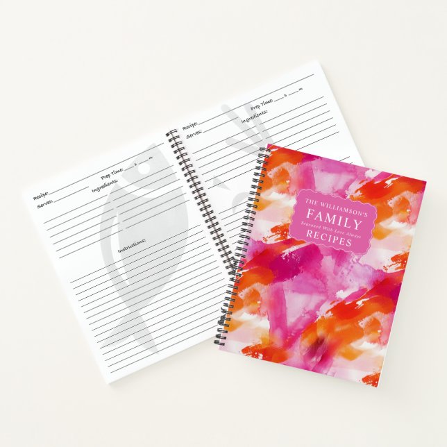 Watercolor Pink Orange Abstract Recipes Notebook (Inside)