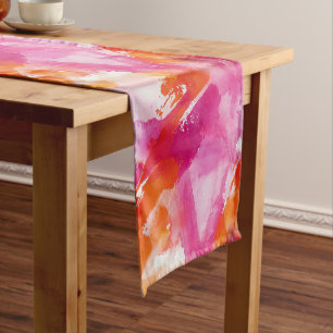 Watercolor Pink Orange Abstract Short Table Runner