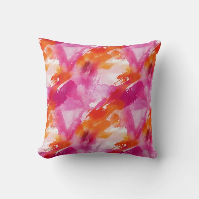 Watercolor Pink Orange Abstract Throw Pillow (Front)