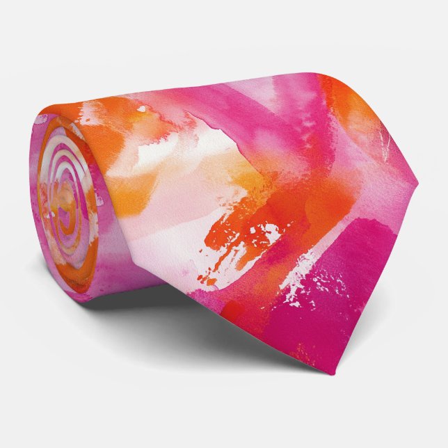 Watercolor Pink Orange Abstract Tie (Rolled)