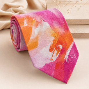Watercolor Pink Orange Abstract Tie