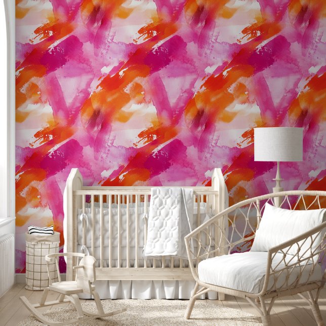 Watercolor Pink Orange Abstract Wallpaper (Kids)