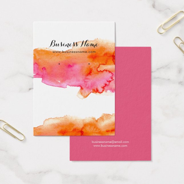 Watercolor Pink Orange Background Earring Cards (Office)
