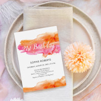 Watercolor Pink Orange Colour Splash 21st Birthday