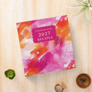 Watercolor Pink Orange Recipe Binder