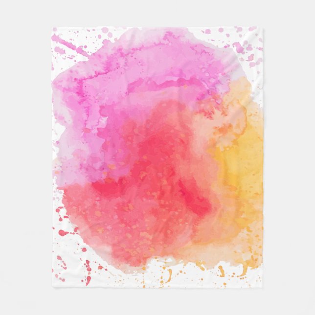Watercolor pink orange red cloudy fleece blanket (Front)