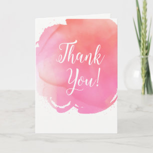 Watercolor Pink Orange Thank You Word Art Card