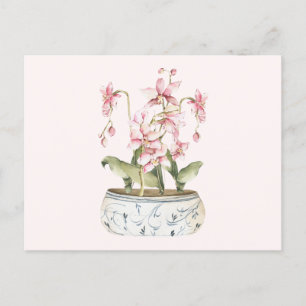 Watercolor Pink Orchid Flower Vase  Postcard