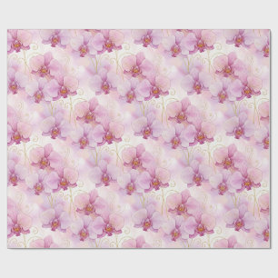 Watercolor Pink Orchid Flowers Floral Wrapping Paper
