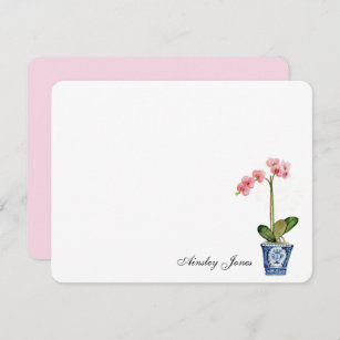 Watercolor Pink Orchid in blue pot Thank You Card