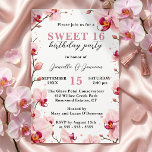 Watercolor Pink Orchid Sweet 16 Birthday Party Invitation<br><div class="desc">This elegant Sweet 16 invitation design features beautiful watercolor pink orchids on delicate branches with soft scattered dots, perfectly framing your text against a crisp white background. It is the perfect choice for a young woman celebrating her sweet sixteen birthday with a classy, botanical garden theme. You can easily personalize...</div>