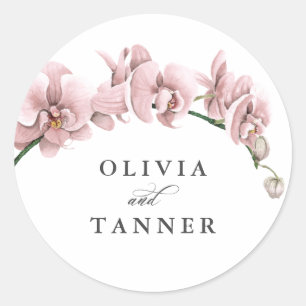 Watercolor Pink Orchids Tropical Paradise Wedding Classic Round Sticker