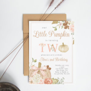 Watercolor Pink Our Little Pumpkin 2nd Birthday  Invitation