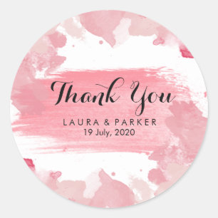 Watercolor Pink Painted Thank You Wedding Artist Classic Round Sticker