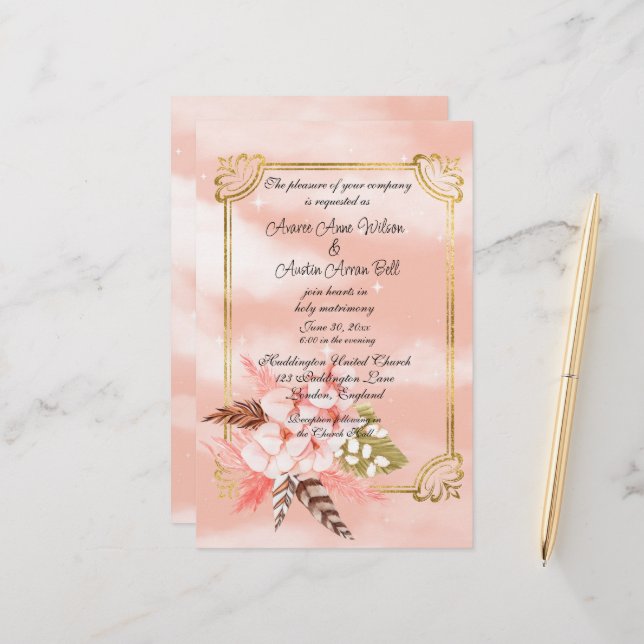 Watercolor Pink Pampas Grass and Gold (Front/Back In Situ)